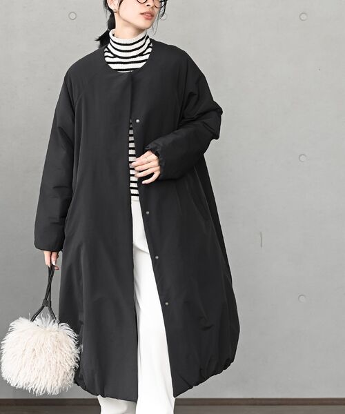 裾バルーン中綿ノーカラーロングコート（ノーカラーコート）｜rps