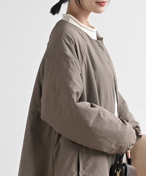 裾バルーン中綿ノーカラーロングコート（ノーカラーコート）｜rps