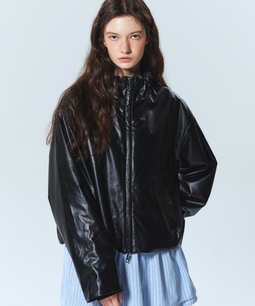 NICK&NICOLE(ニックアンドニコール)の「WRINKLE STRING LEATHER JACKET_BLACK(ライダースジャケット・レディース・その他・FREE)」の1枚目の写真