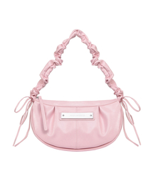CRYSTAL SHIRRING RIBBON ROUND BAG_BABY PINK
