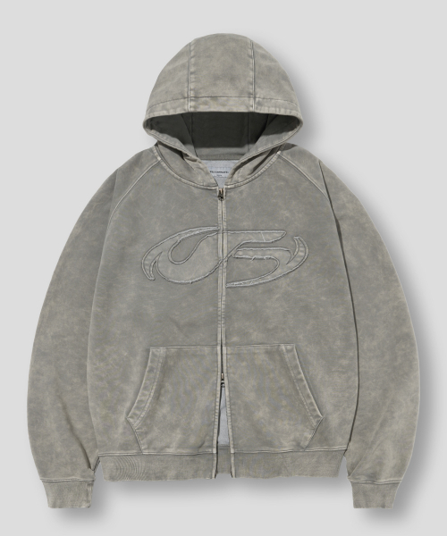 F.ILLUMINATE(フィルミネイト)の「シンボルストーンピグメントフードジップアップ-グレー(パーカー・レディース・その他・SMALL/MEDIUM/LARGE)」の1枚目の写真