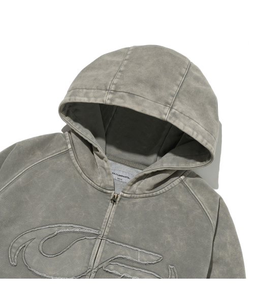 F.ILLUMINATE(フィルミネイト)の「シンボルストーンピグメントフードジップアップ-グレー(パーカー・レディース・その他・SMALL/MEDIUM/LARGE)」の7枚目の写真