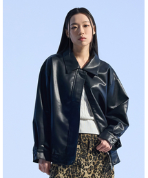 MOAA（モア）の「Oversized Faux pu-Leather Jacket (BLACK)（ライダースジャケット）」