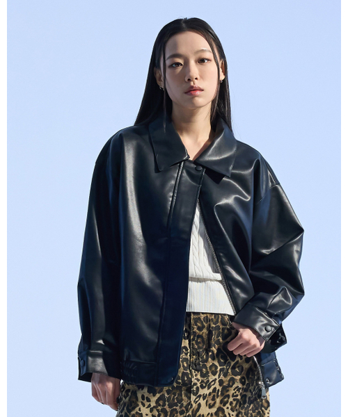 MOAA(モア)の「Oversized Faux pu-Leather Jacket (BLACK)(ライダースジャケット・レディース・その他・SMALL/MEDIUM)」の2枚目の写真
