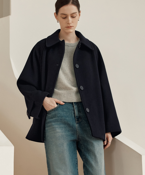 ZEROSTREET（ゼロストリート）の「[6カラー] ルゼロカシミヤハーフコート（チェスターコート・レディース・ブラック/ネイビー/ブラウン/グレー/ライトグリーン/オートミール・SMALL/MEDIUM）」の14枚目の写真