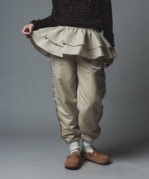 セール】【W:Huku / ナイロンオックス】キルティング フリル パンツ