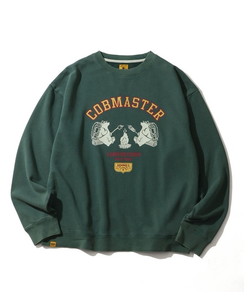 COBMASTER(コブマスター)の「【COBMASTER/コブマスター】裏毛 パウダー加工 焚火クマ カレッジデザイン クルーネック スウェット(スウェット・メンズ・ブラック/オートミール/グリーン・M(38)/L(40)/XL(42))」の1枚目の写真