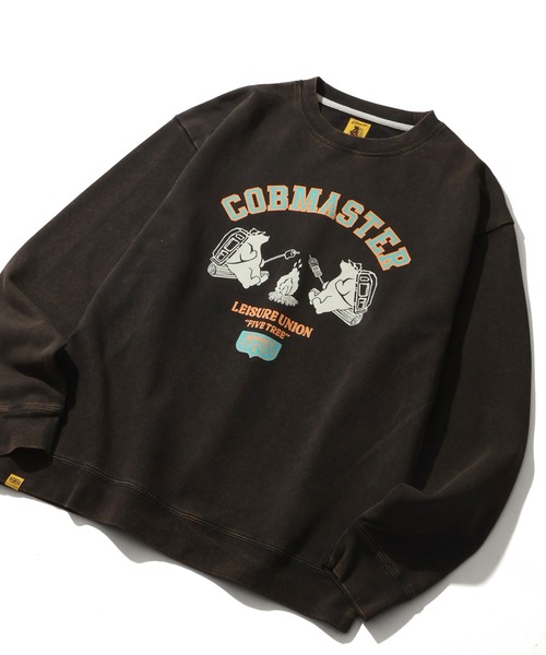 COBMASTER(コブマスター)の「【COBMASTER/コブマスター】裏毛 パウダー加工 焚火クマ カレッジデザイン クルーネック スウェット(スウェット・メンズ・ブラック/オートミール/グリーン・M(38)/L(40)/XL(42))」の4枚目の写真