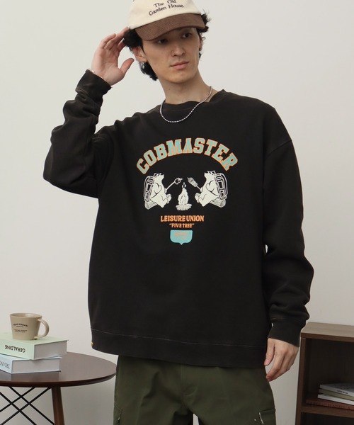 COBMASTER(コブマスター)の「【COBMASTER/コブマスター】裏毛 パウダー加工 焚火クマ カレッジデザイン クルーネック スウェット(スウェット・メンズ・ブラック/オートミール/グリーン・M(38)/L(40)/XL(42))」の10枚目の写真