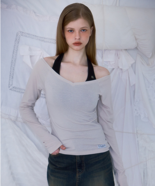 ROSEFRANTZ（ロゼフランツ）の「Soft Curve V-neck Long Sleeve [Beige]（Tシャツ/カットソー・レディース・Beige・OS）」の5枚目の写真