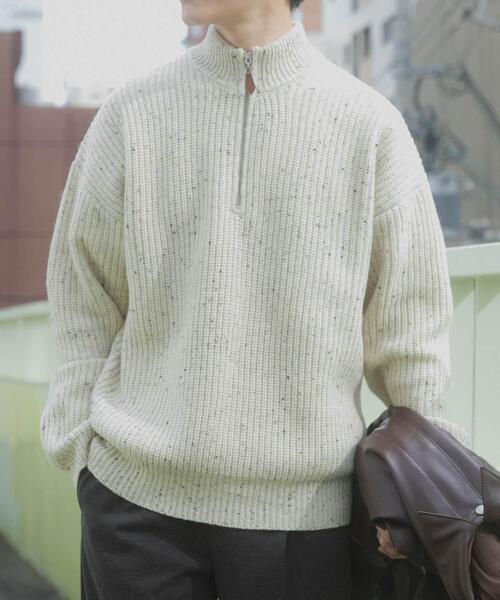 ITEMS URBANRESEARCH(アイテムズ アーバンリサーチ)の「ウール混 ハーフジップ モックネックニット(ニット/セーター・メンズ・ネイビー/ホワイト/ブラック・LARGE/MEDIUM)」の2枚目の写真