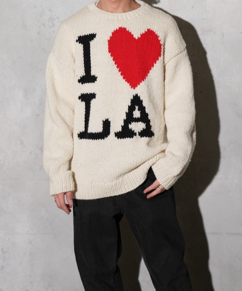 THRIFTY LOOK（スリフティールック）の「THRIFTY LOOK / スリフティールック "I LOVE LA" HAND KNIT CREW SWEATER ハンドニット バルキーニット クルーネックセーター（ニット/セーター・メンズ・ナチュラル・ONE SIZE）」の6枚目の写真