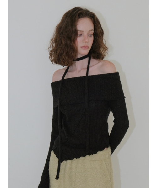ETMON（エトモン）の「Tie Off Shoulder T-Shirt, Black（Tシャツ/カットソー・レディース・その他・F）」の3枚目の写真