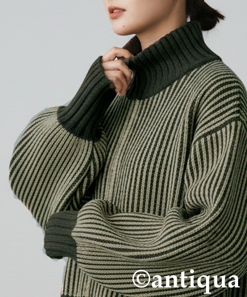 antiqua(アンティカ)の「バイカラージップニット(ニット/セーター・レディース・カーキ/ブラック/ネイビー・ONESIZE)」の15枚目の写真