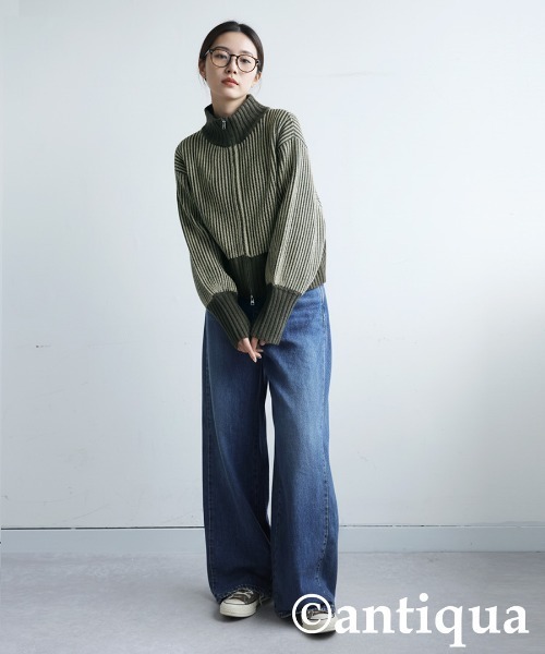 antiqua(アンティカ)の「バイカラージップニット(ニット/セーター・レディース・カーキ/ブラック/ネイビー・ONESIZE)」の16枚目の写真