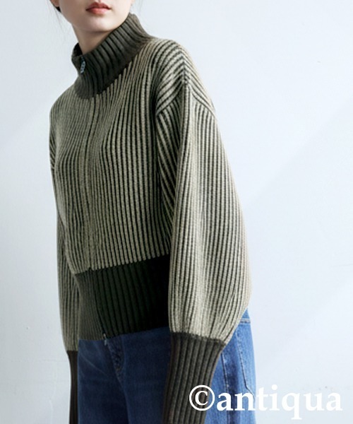 antiqua(アンティカ)の「バイカラージップニット(ニット/セーター・レディース・カーキ/ブラック/ネイビー・ONESIZE)」の17枚目の写真
