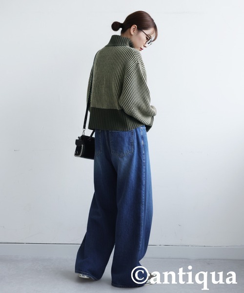 antiqua(アンティカ)の「バイカラージップニット(ニット/セーター・レディース・カーキ/ブラック/ネイビー・ONESIZE)」の18枚目の写真