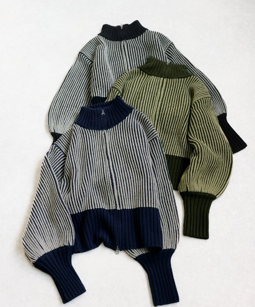 antiqua(アンティカ)の「バイカラージップニット(ニット/セーター・レディース・カーキ/ブラック/ネイビー・ONESIZE)」の12枚目の写真