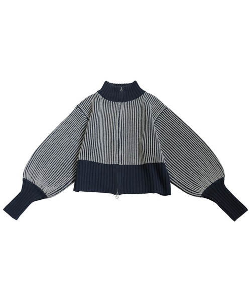 antiqua(アンティカ)の「バイカラージップニット(ニット/セーター・レディース・カーキ/ブラック/ネイビー・ONESIZE)」の4枚目の写真