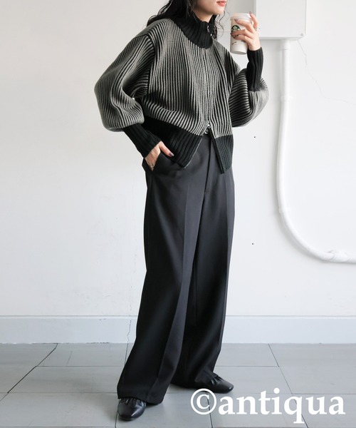 antiqua(アンティカ)の「バイカラージップニット(ニット/セーター・レディース・カーキ/ブラック/ネイビー・ONESIZE)」の21枚目の写真