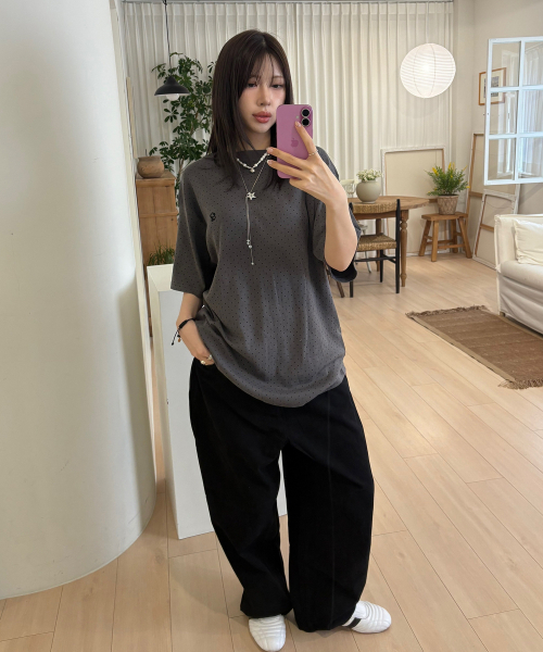 SOME PLACE（サムプレイス）の「レタリングプリントベーシックバルーンフィットワイドコットンパンツ[ブラック]（その他パンツ・レディース・ブラック・FREE）」の6枚目の写真