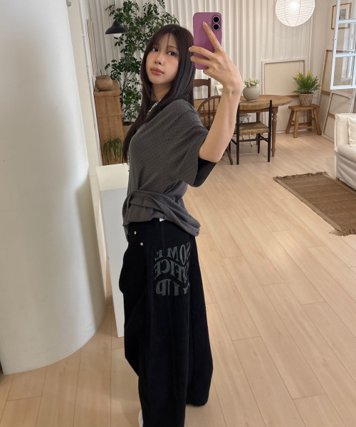 SOME PLACE（サムプレイス）の「レタリングプリントベーシックバルーンフィットワイドコットンパンツ[ブラック]（その他パンツ・レディース・ブラック・FREE）」の7枚目の写真