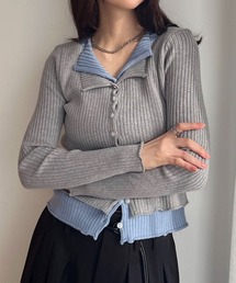 レイヤード風リブニットトップス