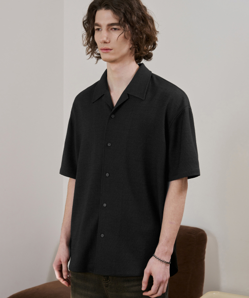 DRAW FIT（ドローフィット）の「ドウェルオープンカラー ワッフルシャツ [ブラック]（シャツ/ブラウス・メンズ・その他・MEDIUM/LARGE/X-LARGE）」の2枚目の写真
