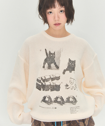 着るだけでヒップスターグラフィックニットスウェット[アイボリー]