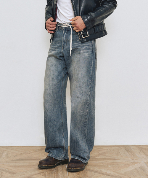 DECET（デケト）の「[KAIHARA JAPAN DENIM]Mid Rise Wide Jeans DCPT063Blue（デニムパンツ・メンズ・その他・30/32/34/26/28）」の5枚目の写真