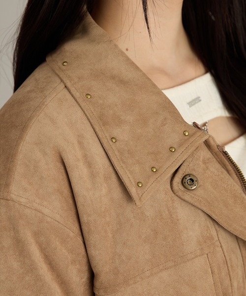 apres jour mignon(アプレジュールミニョン)の「【セット着用可能】スタッズ&フェイクファー付きブルゾン(テーラードジャケット・レディース・ベージュ/ブラウン系その他・LARGE/フリー)」の8枚目の写真