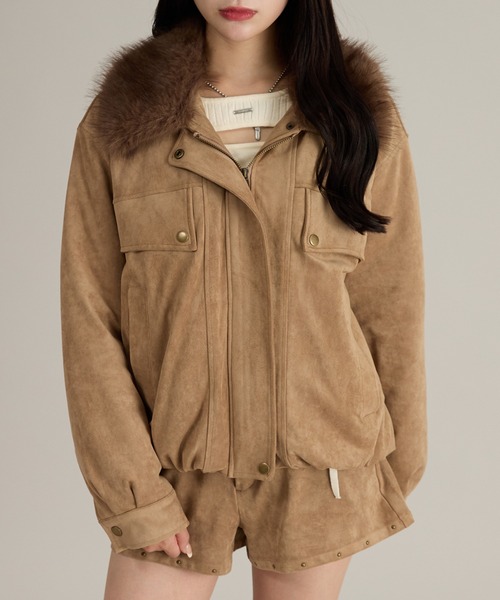 apres jour mignon(アプレジュールミニョン)の「【セット着用可能】スタッズ&フェイクファー付きブルゾン(テーラードジャケット・レディース・ベージュ/ブラウン系その他・LARGE/フリー)」の10枚目の写真