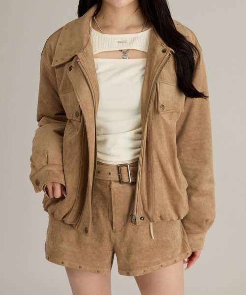 apres jour mignon(アプレジュールミニョン)の「【セット着用可能】スタッズ&フェイクファー付きブルゾン(テーラードジャケット・レディース・ベージュ/ブラウン系その他・LARGE/フリー)」の14枚目の写真