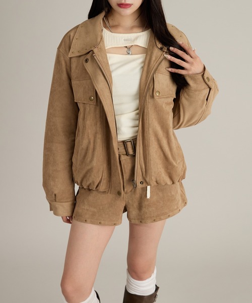 apres jour mignon(アプレジュールミニョン)の「【セット着用可能】スタッズ&フェイクファー付きブルゾン(テーラードジャケット・レディース・ベージュ/ブラウン系その他・LARGE/フリー)」の17枚目の写真