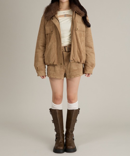 apres jour mignon(アプレジュールミニョン)の「【セット着用可能】スタッズ&フェイクファー付きブルゾン(テーラードジャケット・レディース・ベージュ/ブラウン系その他・LARGE/フリー)」の22枚目の写真