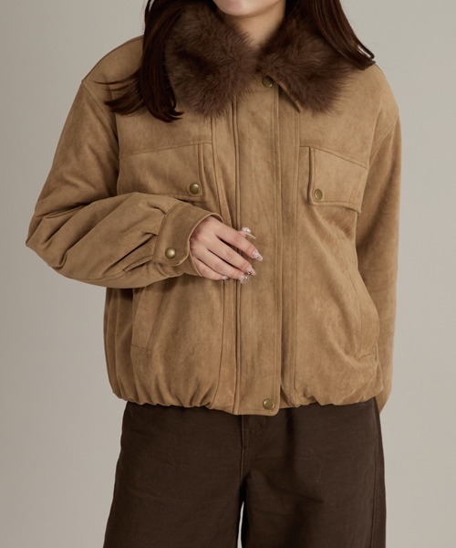 セット着用可能】スタッズ＆フェイクファー付きブルゾン（テーラード