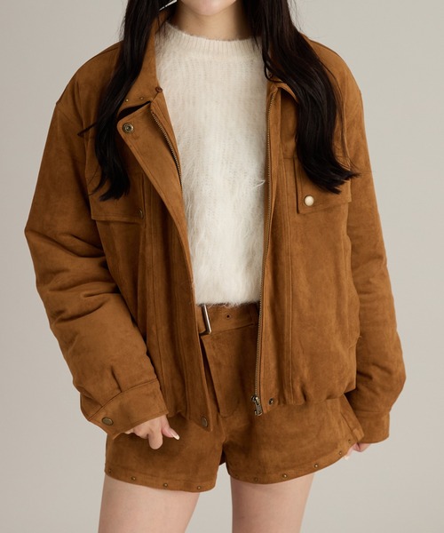 セール】【セット着用可能】スタッズ＆フェイクファー付きブルゾン