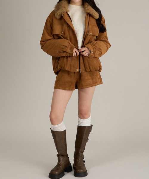 セール】【セット着用可能】スタッズ＆フェイクファー付きブルゾン