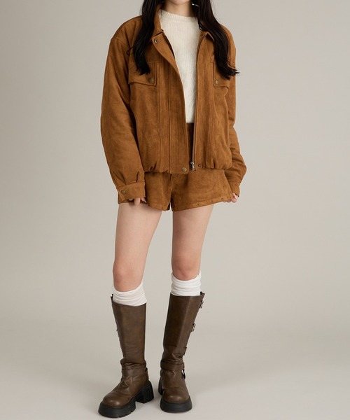 セール】【セット着用可能】スタッズ＆フェイクファー付きブルゾン