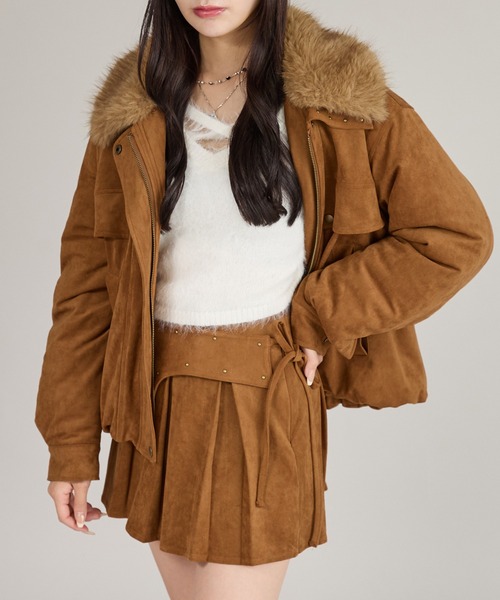 セール】【セット着用可能】スタッズ＆フェイクファー付きブルゾン