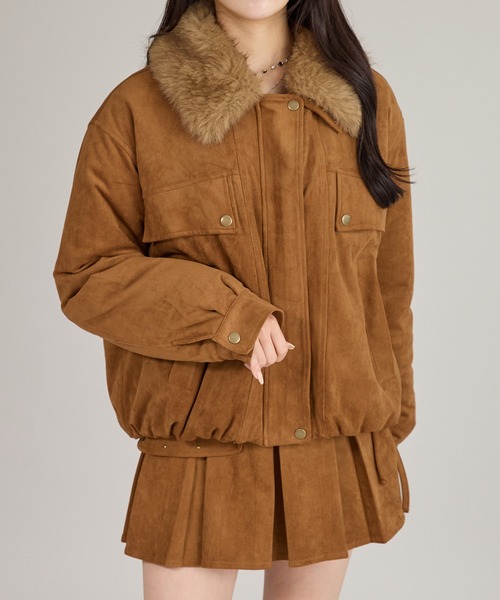 セール】【セット着用可能】スタッズ＆フェイクファー付きブルゾン