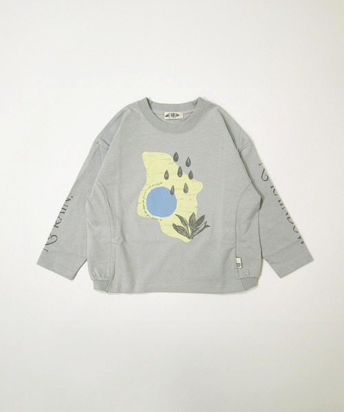 MAKE YOUR DAY（メイクユアデイ）の「抽象レイン柄変形長袖Tシャツ■80～140cm（Tシャツ/カットソー・キッズ・イエロー/グレー・80/90/100/110/120/130/140）」の2枚目の写真