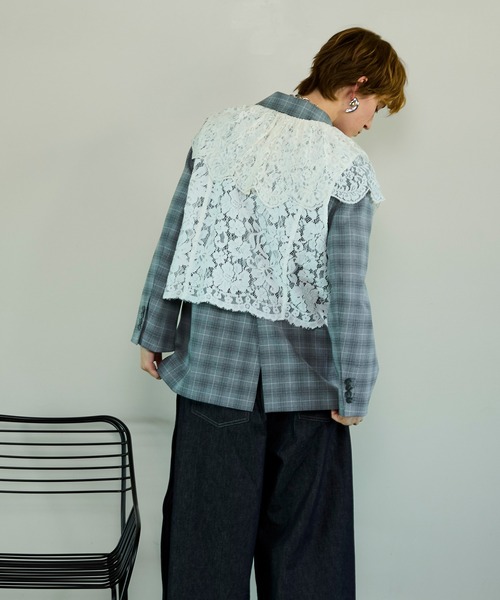 MAISON SPECIAL（メゾンスペシャル）の「Lace Vest Single Jacket/レースベストシングルジャケット（テーラードジャケット・レディース・ブラック/グレー/ベージュ・FREE）」の6枚目の写真