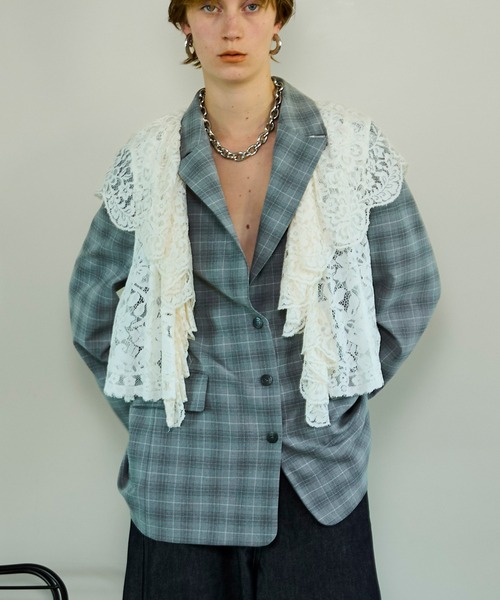 MAISON SPECIAL（メゾンスペシャル）の「Lace Vest Single Jacket/レースベストシングルジャケット（テーラードジャケット・レディース・ブラック/グレー/ベージュ・FREE）」の8枚目の写真