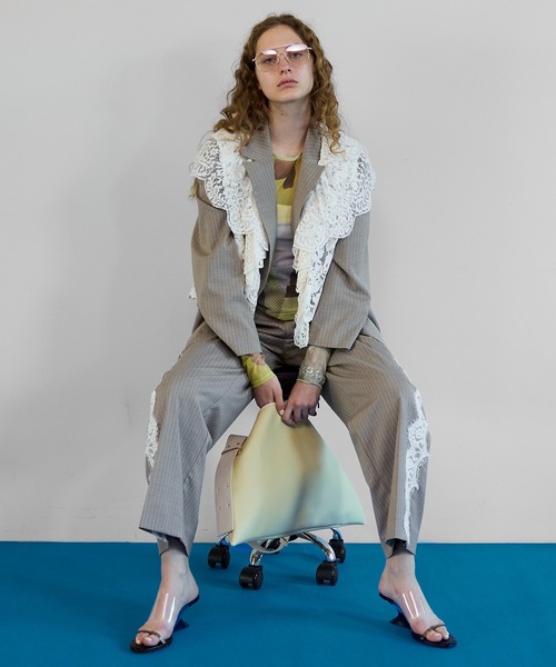 MAISON SPECIAL（メゾンスペシャル）の「Lace Vest Single Jacket/レースベストシングルジャケット（テーラードジャケット・レディース・ブラック/グレー/ベージュ・FREE）」の9枚目の写真