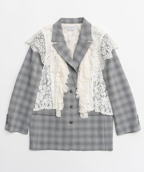 MAISON SPECIAL（メゾンスペシャル）の「Lace Vest Single Jacket/レースベストシングルジャケット（テーラードジャケット・レディース・ブラック/グレー/ベージュ・FREE）」の17枚目の写真