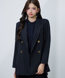 SAISON DE PAPILLON（セゾンドパピヨン）の「【新作登場&高評価】レディース 金ボタン テーラードジャケット ピンストライプ きれいめ オフィスカジュアル ダブルボタン 卒業式入学式（テーラードジャケット）」
