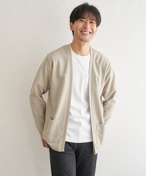 ikka(イッカ)の「ダブルフェイスDRY鹿の子カーディガン(カーディガン/ボレロ・メンズ・ブラック/ベージュ/ネイビー/グレー・M/L/XL/S)」の1枚目の写真