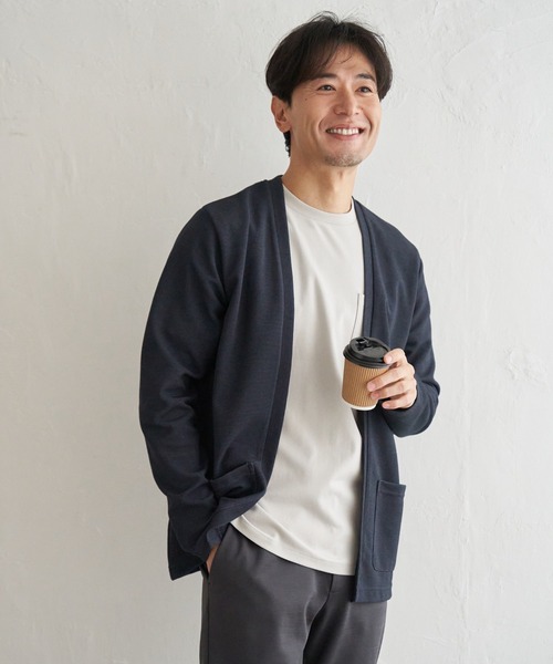 ikka(イッカ)の「ダブルフェイスDRY鹿の子カーディガン(カーディガン/ボレロ・メンズ・ブラック/ベージュ/ネイビー/グレー・M/L/XL/S)」の4枚目の写真