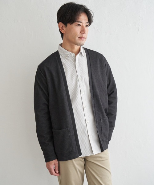 ikka(イッカ)の「ダブルフェイスDRY鹿の子カーディガン(カーディガン/ボレロ・メンズ・ブラック/ベージュ/ネイビー/グレー・M/L/XL/S)」の2枚目の写真
